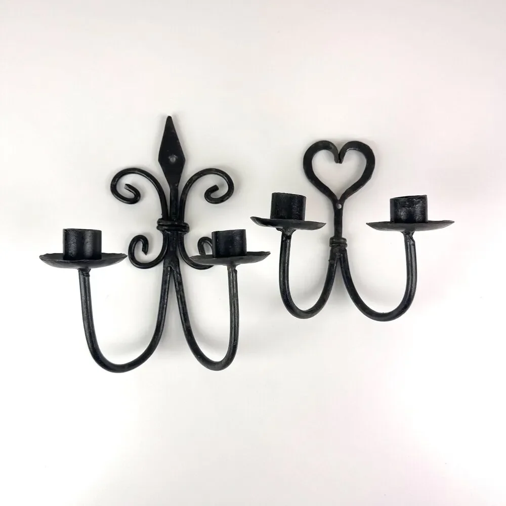 Vintage Wrought Iron Candle Sconces / Whimsigoth Candle Holders / Moody Decor